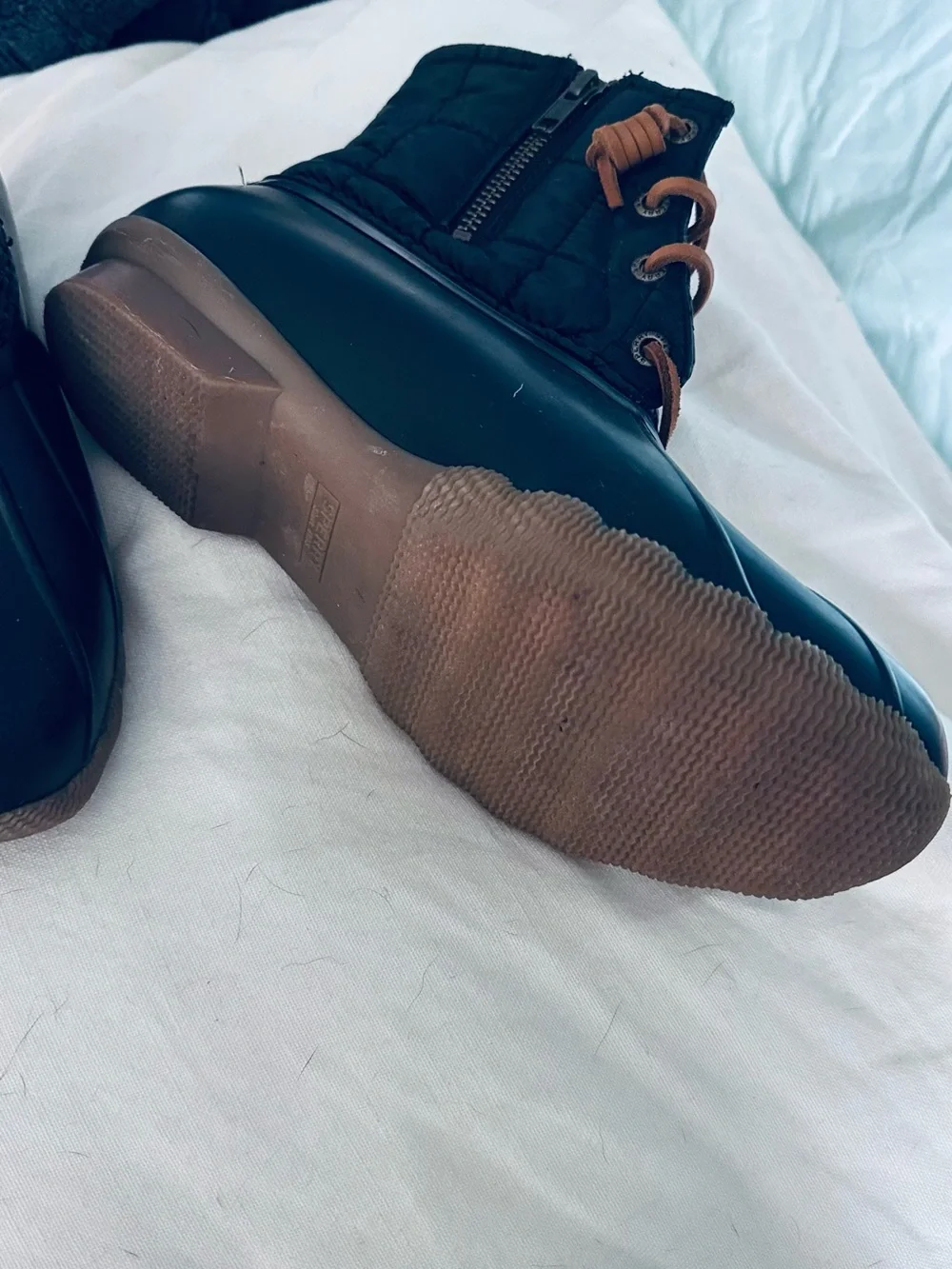 Sperry black Waterproof Duck Boots with Tan Laces